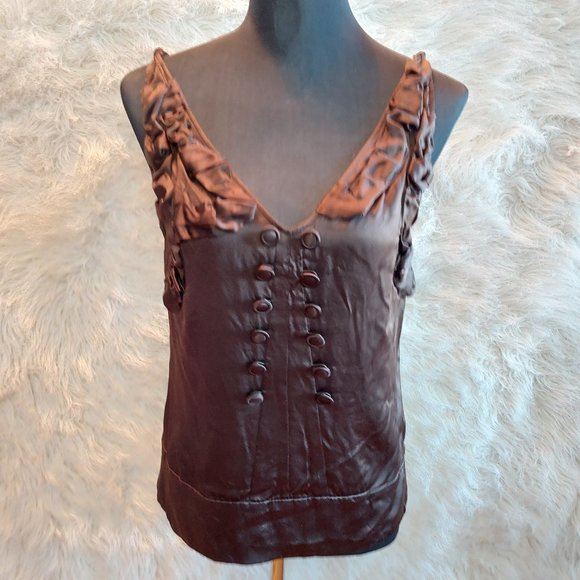 BCBCMAXAZARIA Women's Brown 100% Silk V-Neck Tank Top Size XS - Picture 1 of 7
